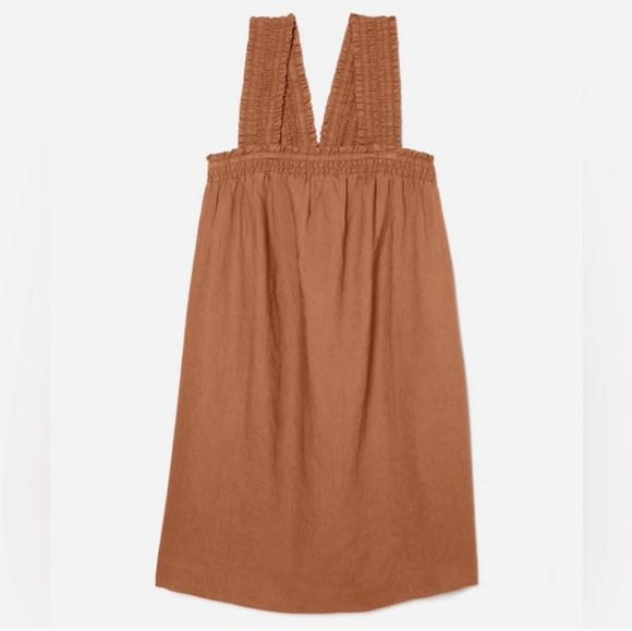 Everlane The Smocked Linen Dress Size XS Light Brown - Picture 6 of 14